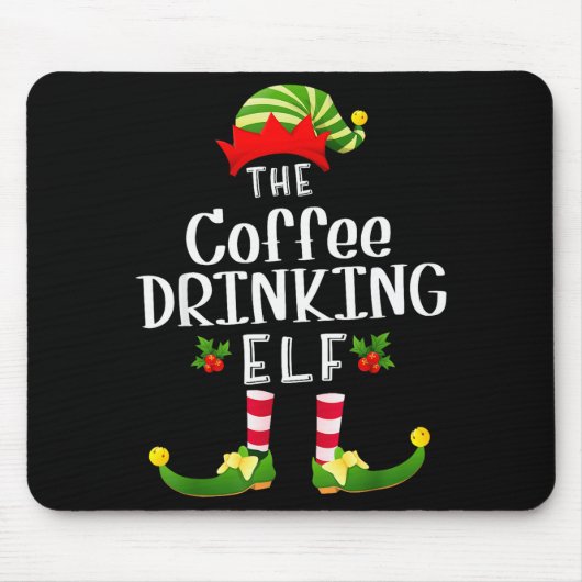 Coffee Drinking Christmas Elf Matching Pajama X-ma Mousepad (Vorne)