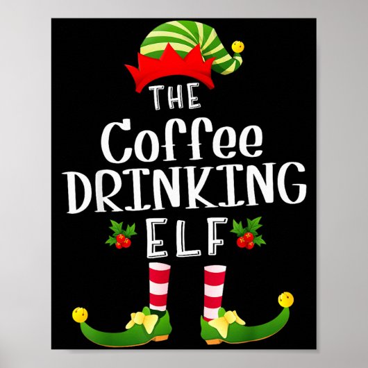 Coffee Drinking Christmas Elf Matching Pajama X-ma Poster (Vorne)