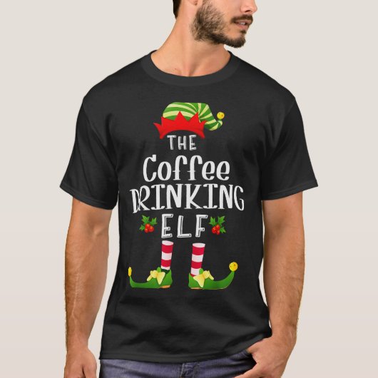 Coffee Drinking Christmas Elf Matching Pajama X-ma T-Shirt (Vorderseite)