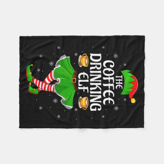 Coffee Drinking Elf Christmas Girls Women Elf Squa Fleecedecke (Vorderseite (Horizontal))
