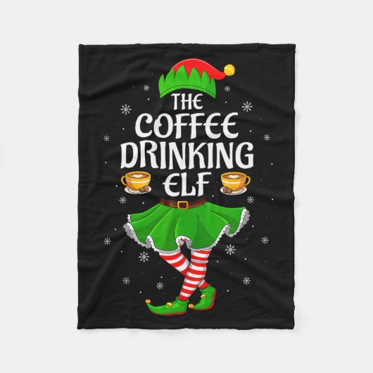 Coffee Drinking Elf Christmas Girls Women Elf Squa Fleecedecke (Vorderseite)