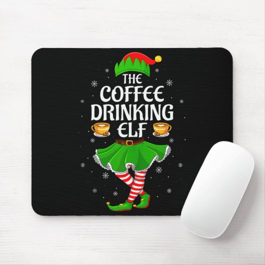 Coffee Drinking Elf Christmas Girls Women Elf Squa Mousepad (Mit Mouse)