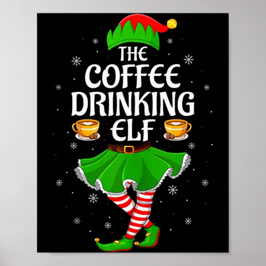 Coffee Drinking Elf Christmas Girls Women Elf Squa Poster (Vorne)