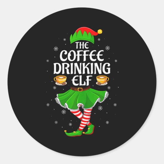 Coffee Drinking Elf Christmas Girls Women Elf Squa Runder Aufkleber (Vorderseite)