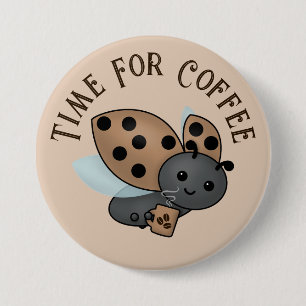 Coffee Drinking Ladybug Button