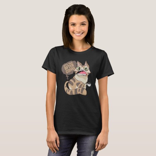 Coffee Drinking Lazy Ignorant Cat T-Shirt (Vorne ganz)