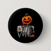 Coffee Drinking Skeleton Pumpkin Halloween Costume Button (Vorderseite)