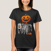Coffee Drinking Skeleton Pumpkin Halloween Costume T-Shirt (Vorderseite)
