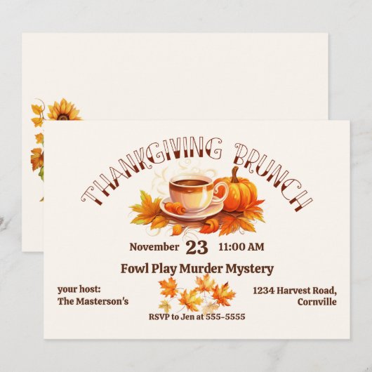 Coffee Erntedank Brunch Einladung (Vorne/Hinten)