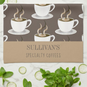 Coffee   Espresso   Capuccino Muster — Monogramm Geschirrtuch