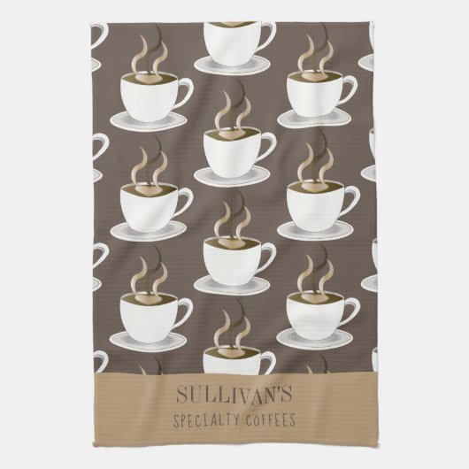 Coffee | Espresso | Capuccino Muster — Monogramm Geschirrtuch (Vertikal)