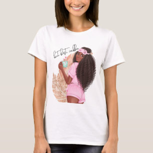 Coffee Faux Glitter Girl Haar Rose Pink   T-Shirt