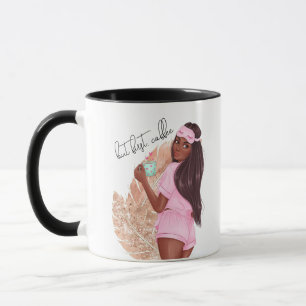Coffee Faux Glitter Mädchen Rotes Haar Braun Pink  Tasse
