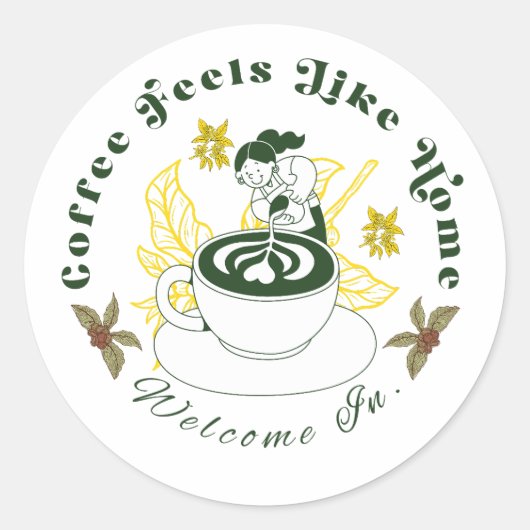 Coffee Feels Like Home Latte Art Aufkleber (Vorderseite)