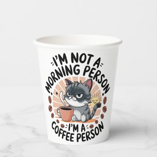 Coffee-First Attitude Fun Cat Design Pappbecher (Vorderseite)