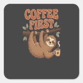 Coffee First Funny Sloth Sticker (Vorderseite)