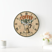 Coffee First Große Wanduhr (Zuhause)