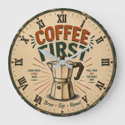 Coffee First Große Wanduhr (Vorderseite)