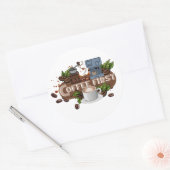 Coffee First – Morning Motivation for True Caffein Runder Aufkleber (Umschlag)