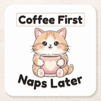 Coffee First Naps Later Cute Cat | Kawaii Coffee  Rechteckiger Pappuntersetzer