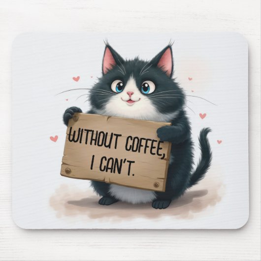 Coffee Fun Quote With Cartoon Cat Mousepad (Vorne)