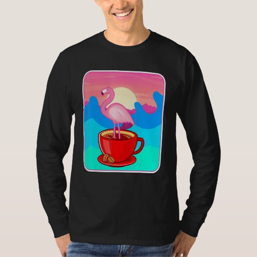 Coffee Funny Flamingo Liebhaber Vintagen Sonnenunt T-Shirt (Vorderseite)