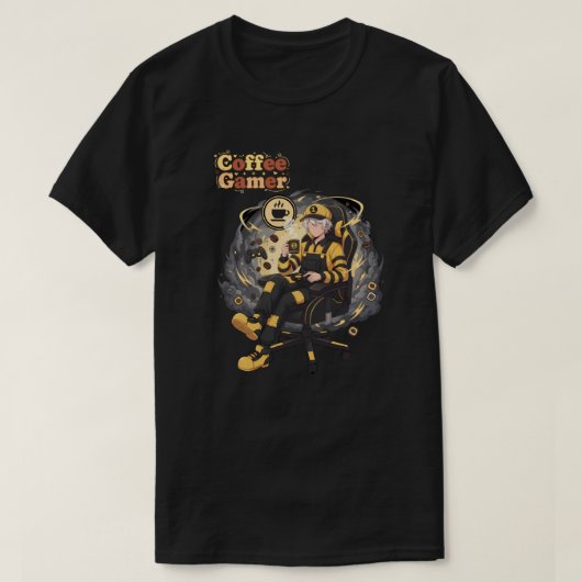 Coffee Gamer Anime Boy Yellow Aesthetic Art T-Shirt (Design vorne)