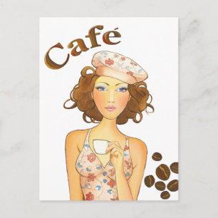 Coffee Girl Drinking Postkarte