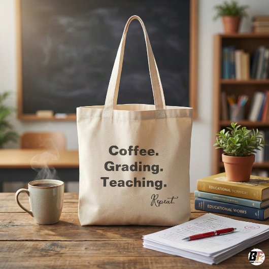 Coffee Grading Teaching Repeat | Funny Teacher Gif Tragetasche