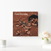 Coffee Grounds Roasted Beans Business Card Quadratische Wanduhr (Zuhause)