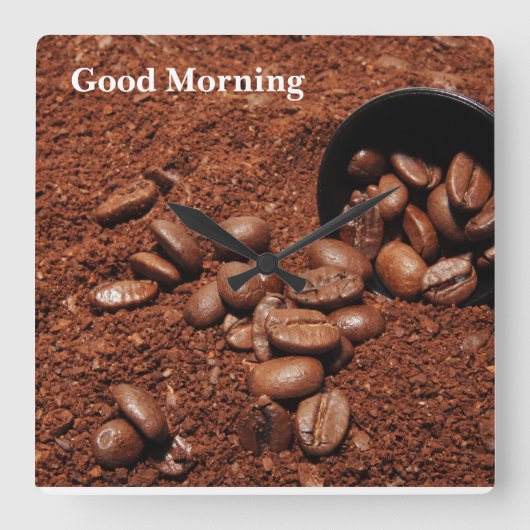 Coffee Grounds Roasted Beans Business Card Quadratische Wanduhr (Vorderseite)