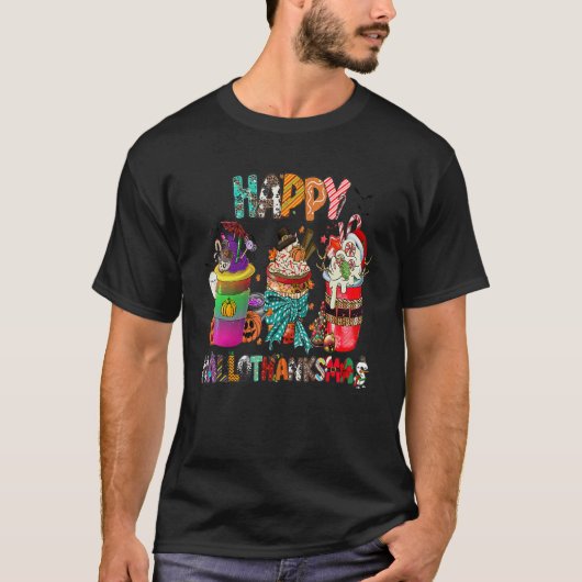 Coffee Halloween Thanksgiving Christmas Happy Hall T-Shirt (Vorderseite)