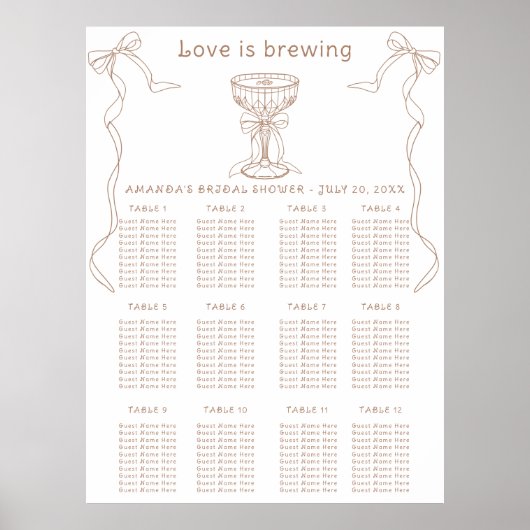 Coffee Hand Drawn Brautparty Sitzkarte Poster (Vorne)