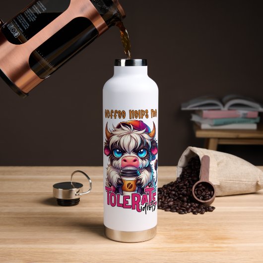 Coffee Helps Me Tolerate Idiots  Trinkflasche (Kaffee (gedreht))