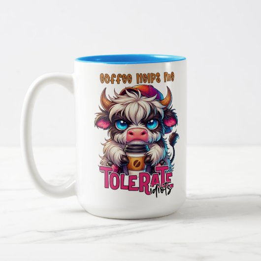 Coffee Helps Me Tolerate Idiots  Zweifarbige Tasse (Links)