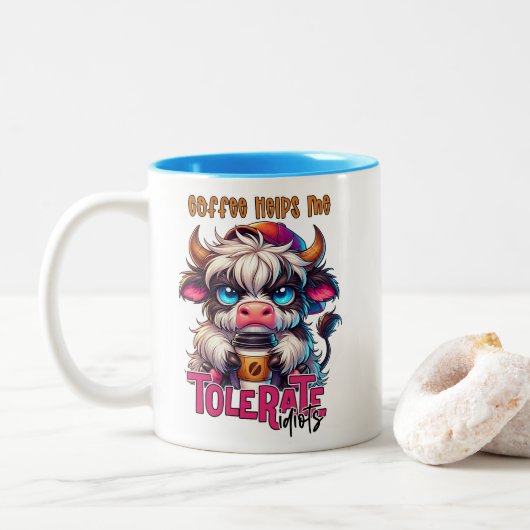 Coffee Helps Me Tolerate Idiots  Zweifarbige Tasse (Mit Donut)