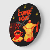 COFFEE HOUR /Red Yellow Coffee Cup and Coffeepot Große Wanduhr (Winkel)