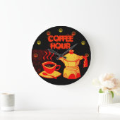 COFFEE HOUR /Red Yellow Coffee Cup and Coffeepot Große Wanduhr (Zuhause)