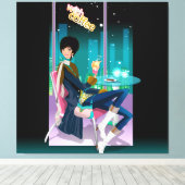 Coffee House Girl Wrapped Canvas Leinwanddruck (Insitu (Holzboden))