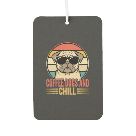 Coffee Hunde und Chill Retro Pug Autolufterfrischer (Vorderseite)