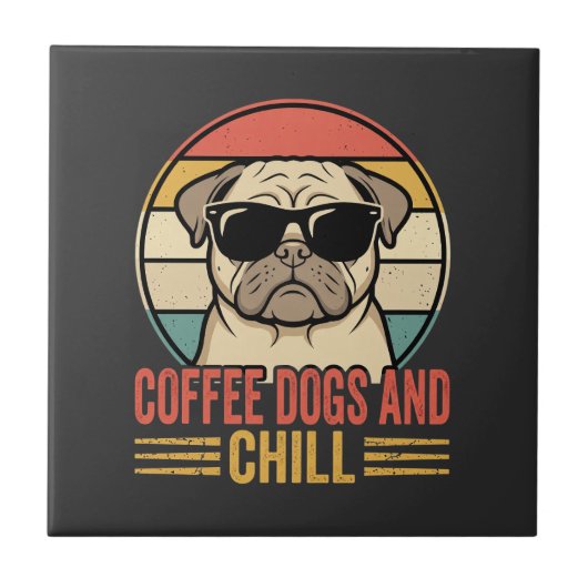 Coffee Hunde und Chill Retro Pug Fliese (Vorderseite)