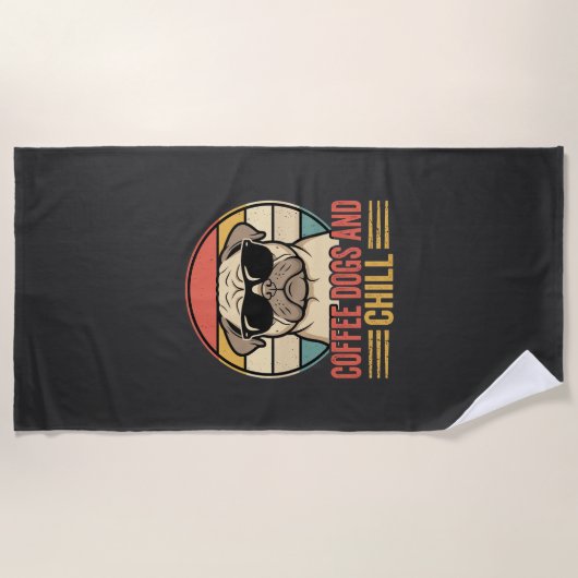 Coffee Hunde und Chill Retro Pug Strandtuch (Vorderseite)