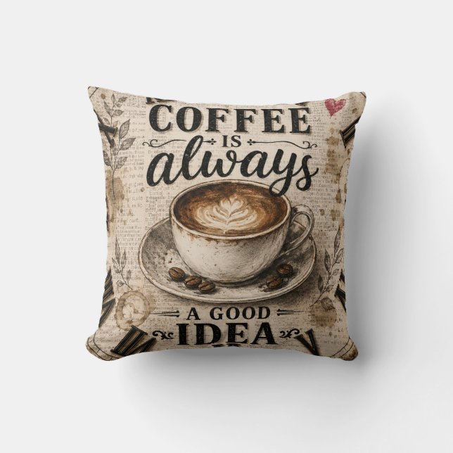 Coffee Is Always a Good Idea  Rustic Café Decor Kissen (Vorderseite)