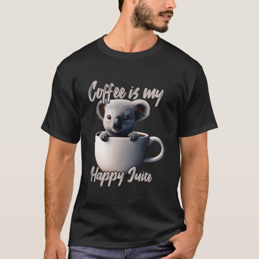 Coffee Is My Happy Juice Koala T-Shirt (Vorderseite)