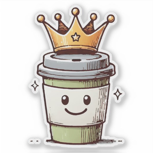 Coffee King Kawaii Aufkleber (Vorderseite)