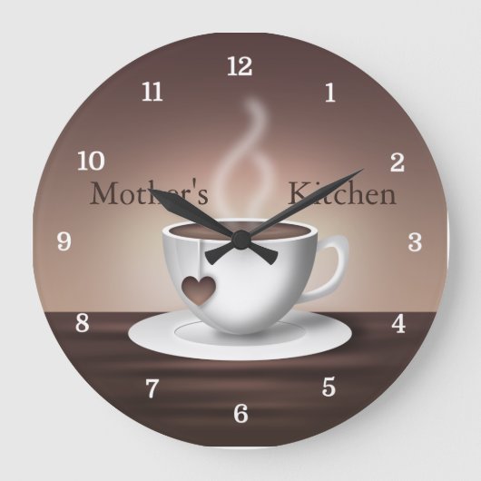 Coffee Latte Kitchen Clock Große Wanduhr (Vorderseite)