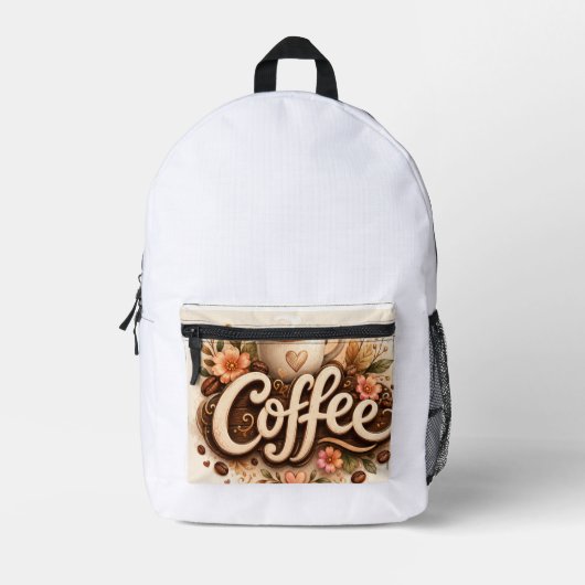 Coffee-Liebe Floral Bedruckter Rucksack (Vorderseite)