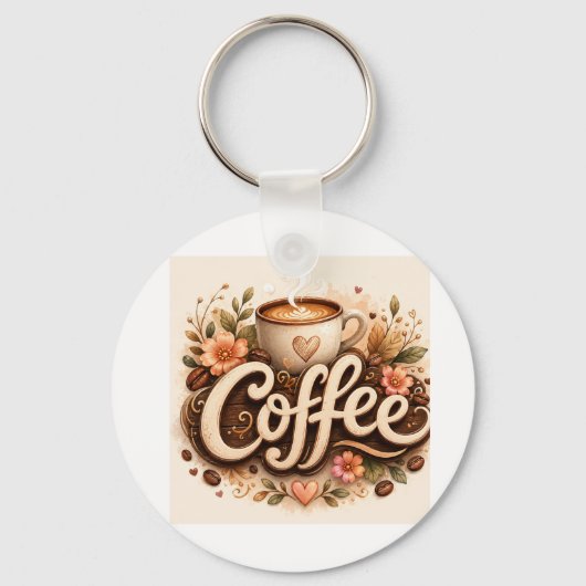Coffee-Liebe Floral Schlüsselanhänger (Vorderseite)
