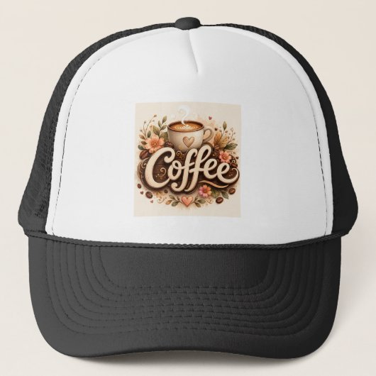 Coffee-Liebe Floral Truckerkappe (Vorderseite)