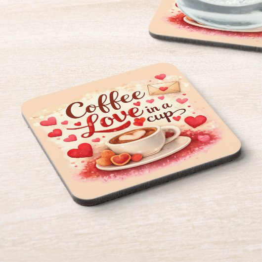 Coffee Love in a Cup Coffee Lovers Valentines Pink Getränkeuntersetzer (Linke Seite)